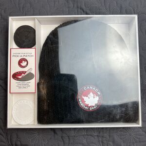 NWT:Canada Weather Gear Thermal Plush Cuffed Ribbed Beanie Black w/extra patches